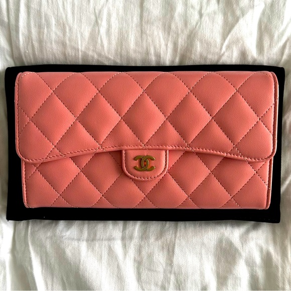 CHANEL NWT Long Gusset Flap Wallet Leather Gold CC Logo  with Box - Picture 3 of 11